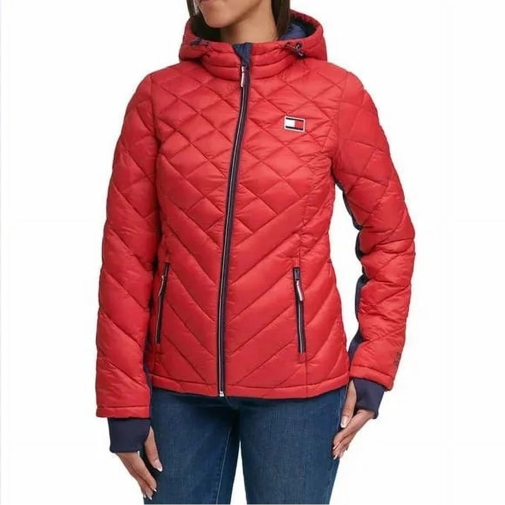NEW Tommy Hilfiger Red and Navy Quilted Puffy Jacket